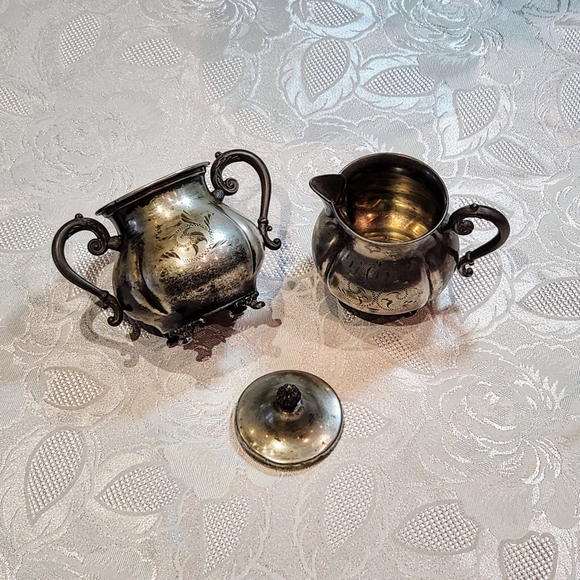 Set Of 4×silver plated sugar and creamer set. By Van Bergh Rochester NY. - Picture 8 of 15
